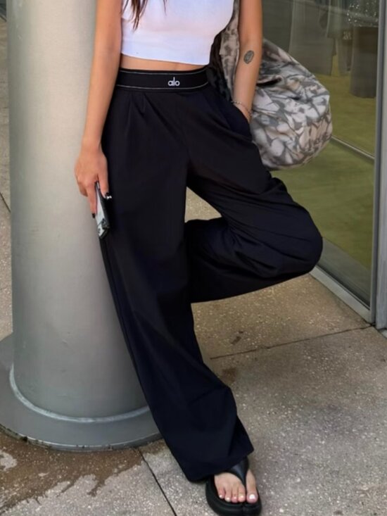 ALO Yoga Pants - ALO Yoga Black Suit Up Trouser 30" Inseam(Regular)🍒Comfortable Wide-Leg Pants🌲